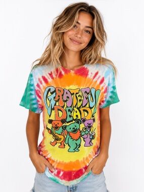 Grateful Dead Ripple Junction Tie Dye Bears Graphic T-Shirt Small Rainbow